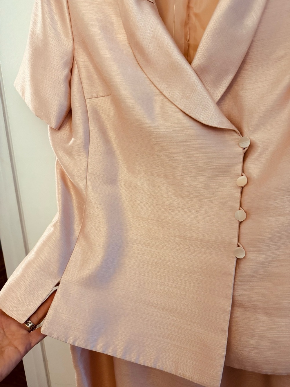 Le Suit Blush Pink Satin Two-Piece Skirt Suit Sz. 14 Career Mother-of-the-Bride - Picture 4 of 16